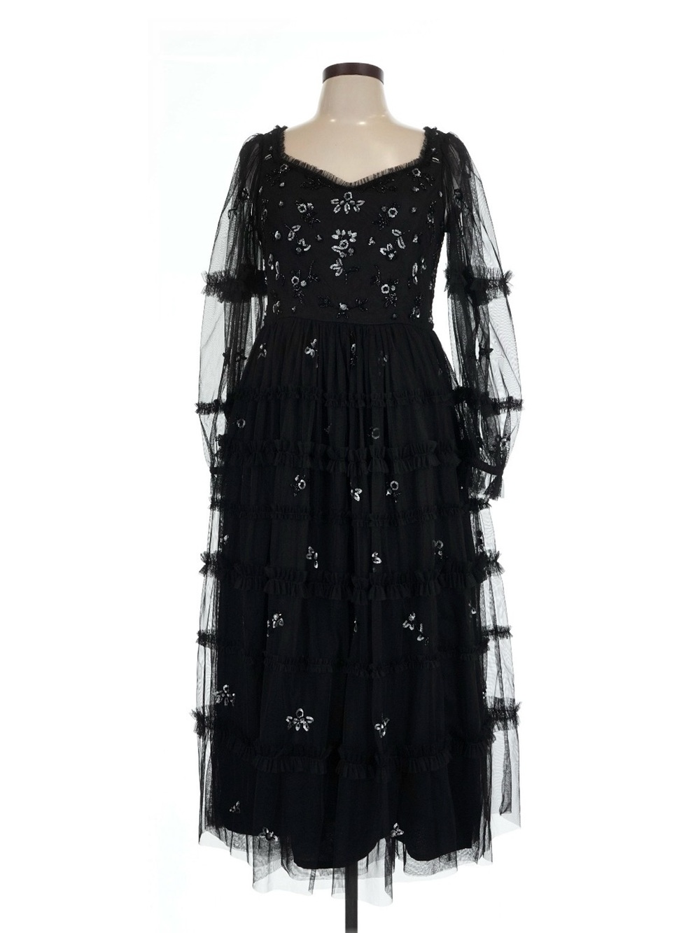 JessaKae Black Embellished Tulle Midi Dress